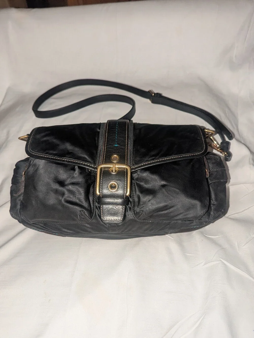 Coach Y2K Hampton Nylon Black Crossbody Bag With Flap Buckle 8F27